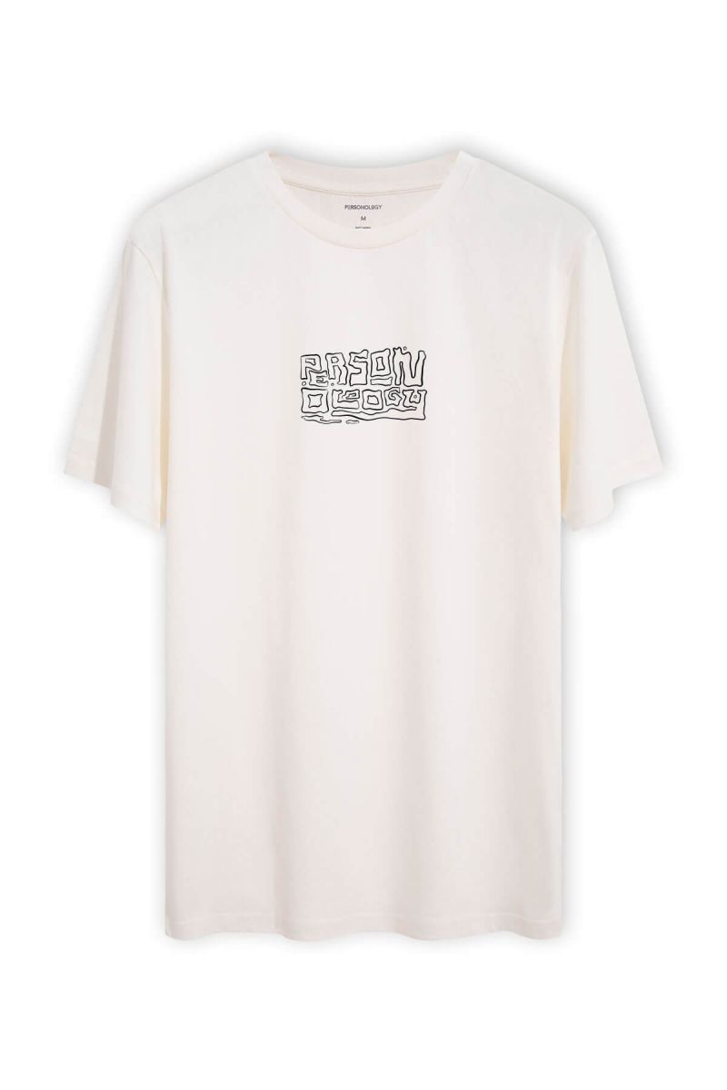 Off White Soft Fabric Typepic Personology Design Short Sleeve Tee