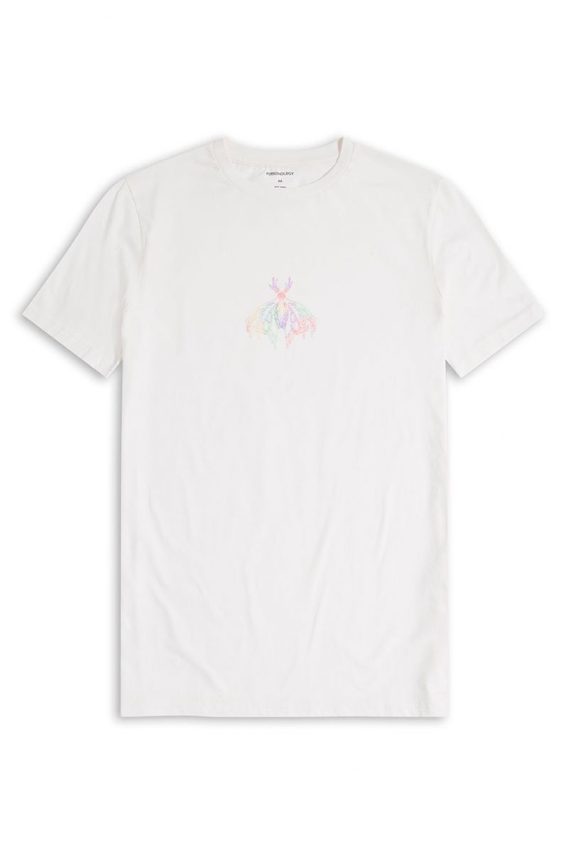 Off White Soft Fabric Butterfly Design Short Sleeve Tee