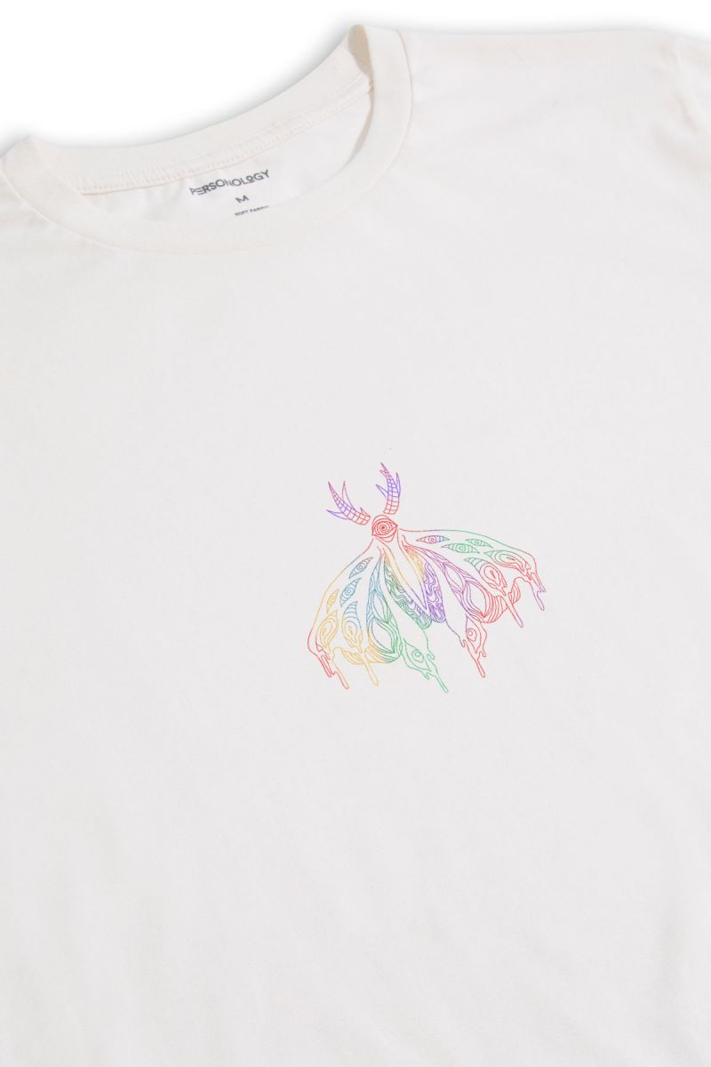 Off White Soft Fabric Butterfly Design Short Sleeve Tee