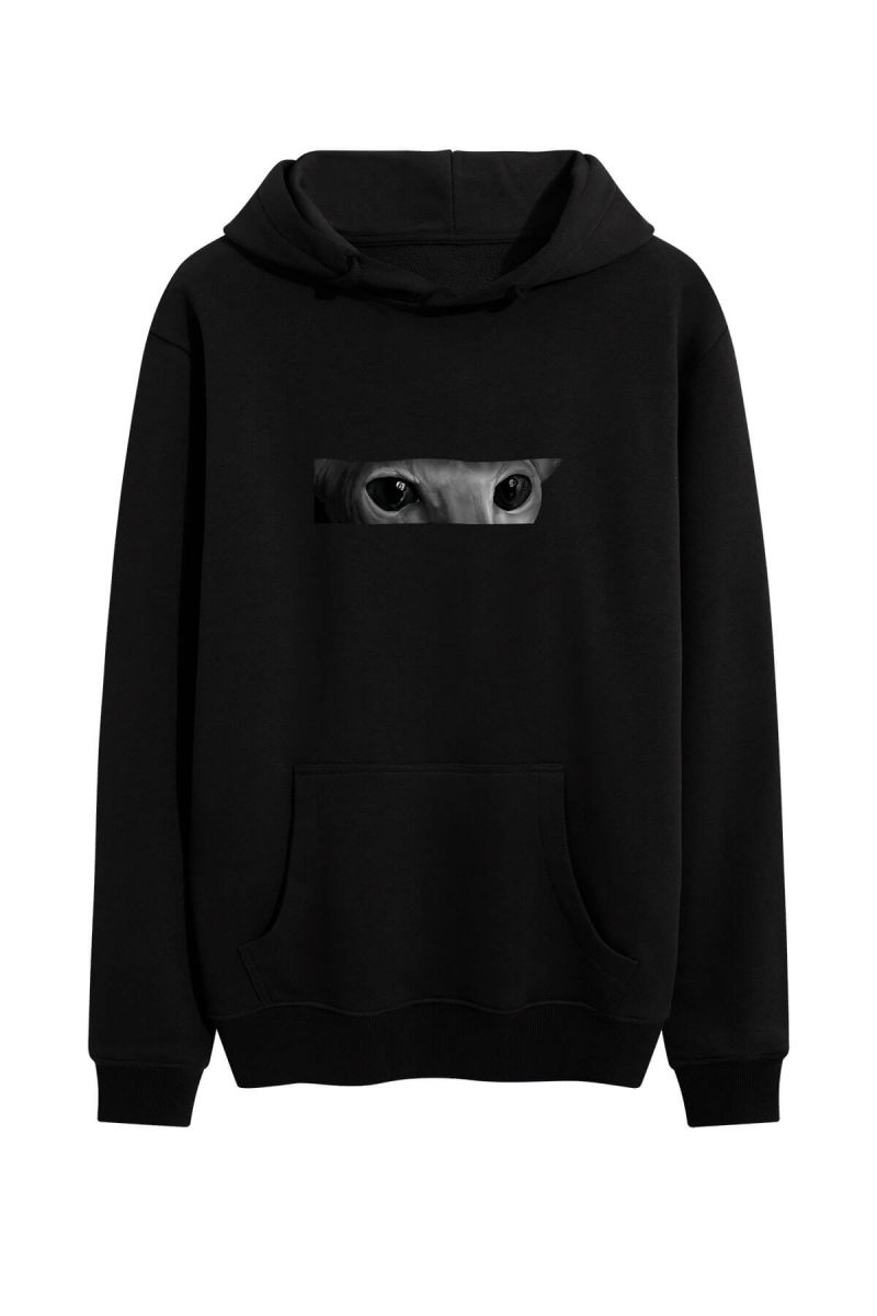 Black Premium Cotton Cat Design Pullover Hoodie