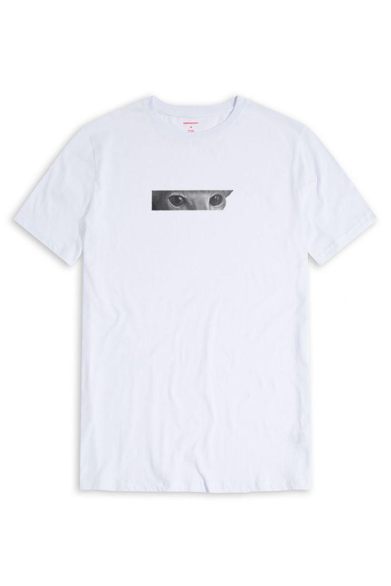 White Soft Fabric Cat Design Short Sleeve Tee