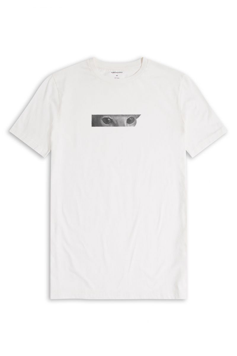 Off White Soft Fabric Cat Design Short Sleeve Tee