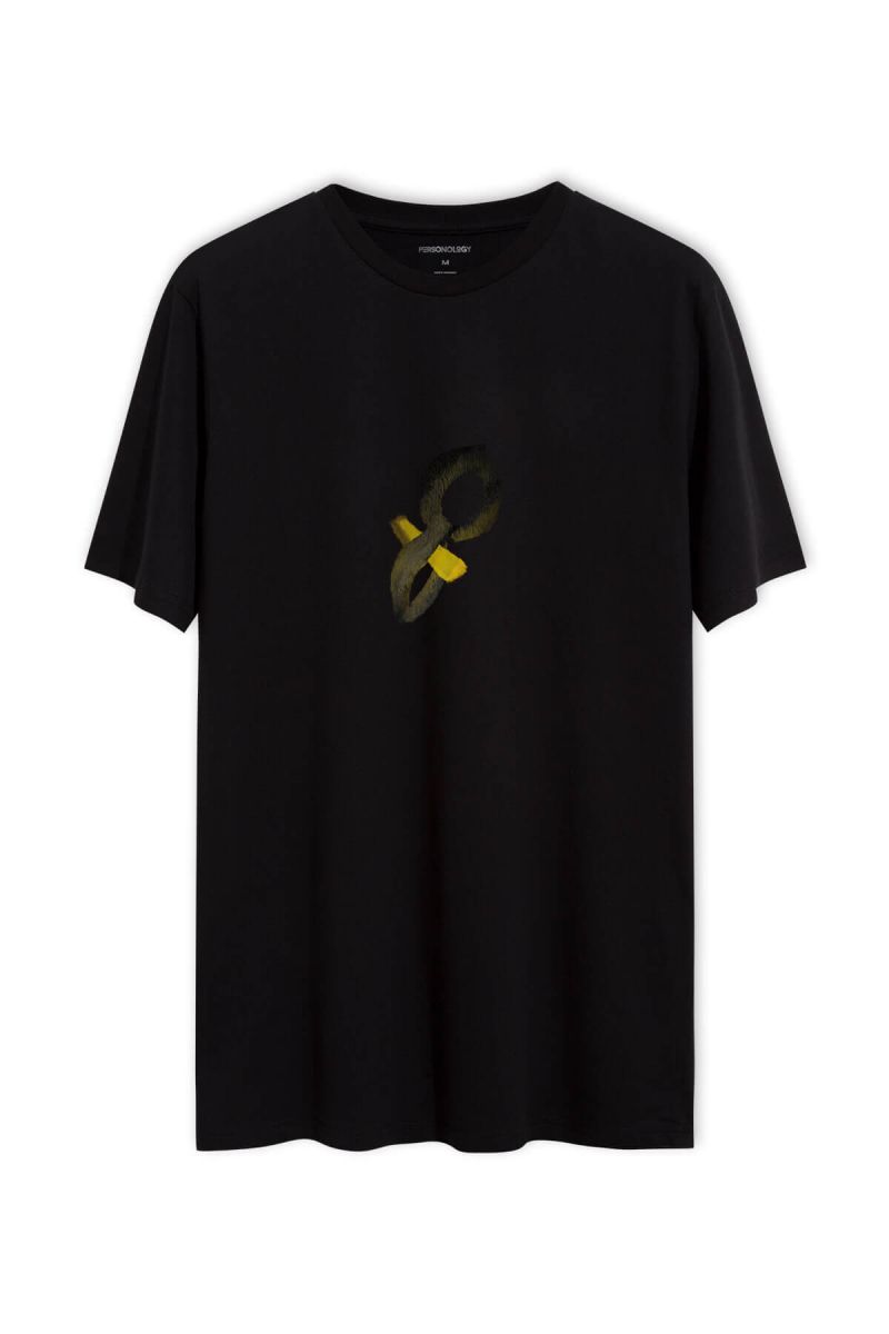 Black Soft Fabric Alef Design Short Sleeve Tee