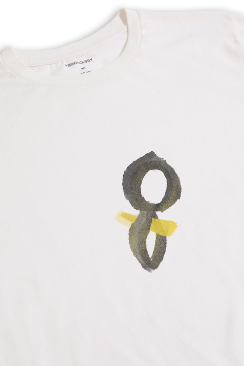 Off White Soft Fabric Alef Design Short Sleeve Tee