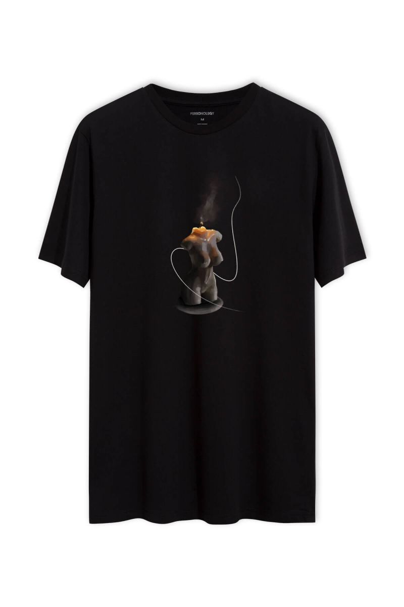 Black Soft Fabric Burning woman Design Short Sleeve Tee
