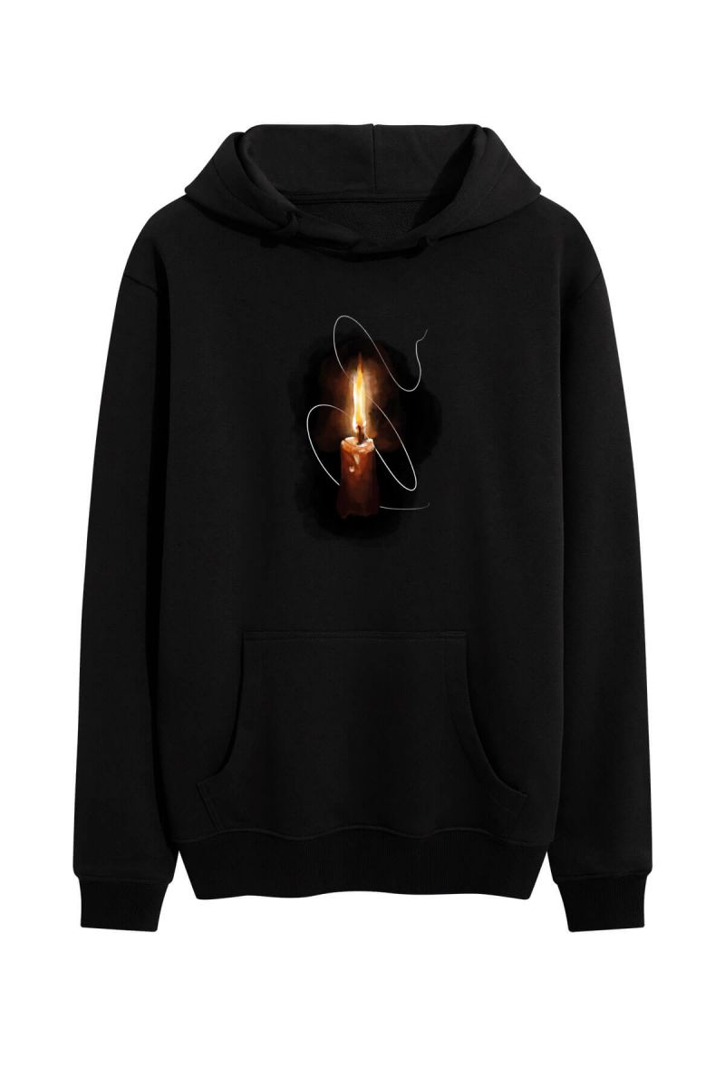 Black Premium Cotton candle Design Pullover Hoodie