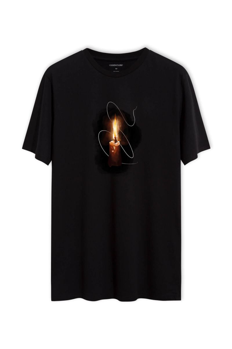 Black Soft Fabric candle Design Short Sleeve Tee