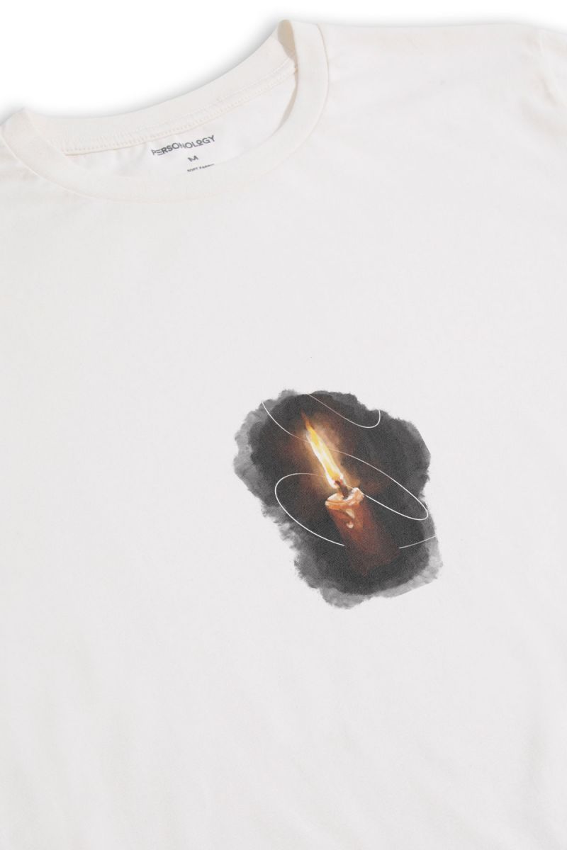 Off White Soft Fabric candle Design Short Sleeve Tee