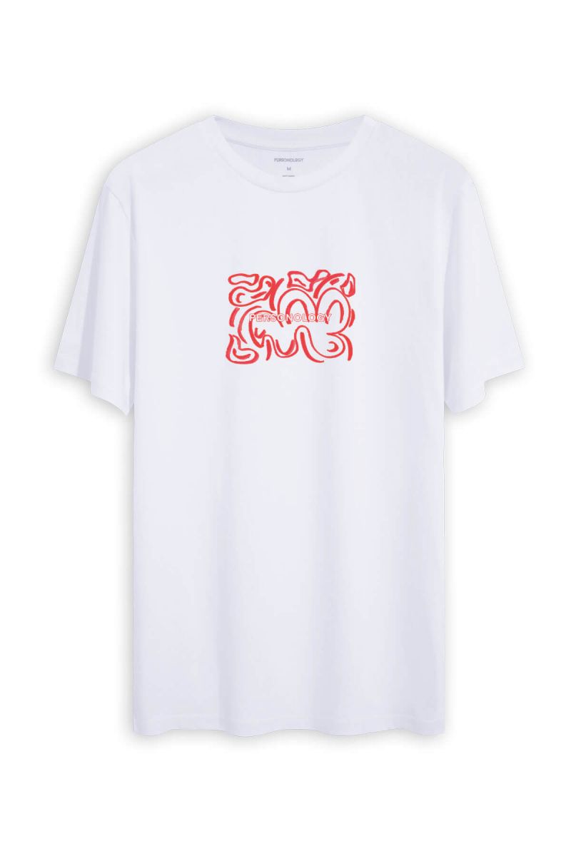 White Soft Fabric Chaos Design Short Sleeve Tee