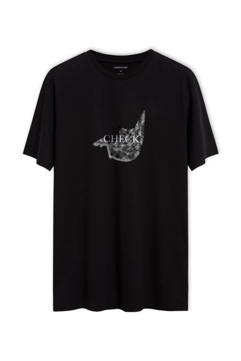Black Soft Fabric Check Design Short Sleeve Tee