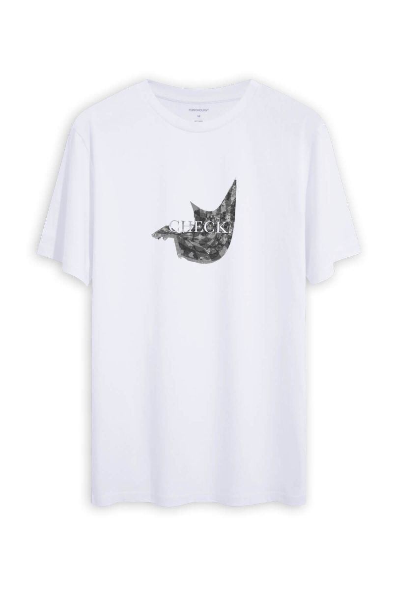 White Soft Fabric Check Design Short Sleeve Tee