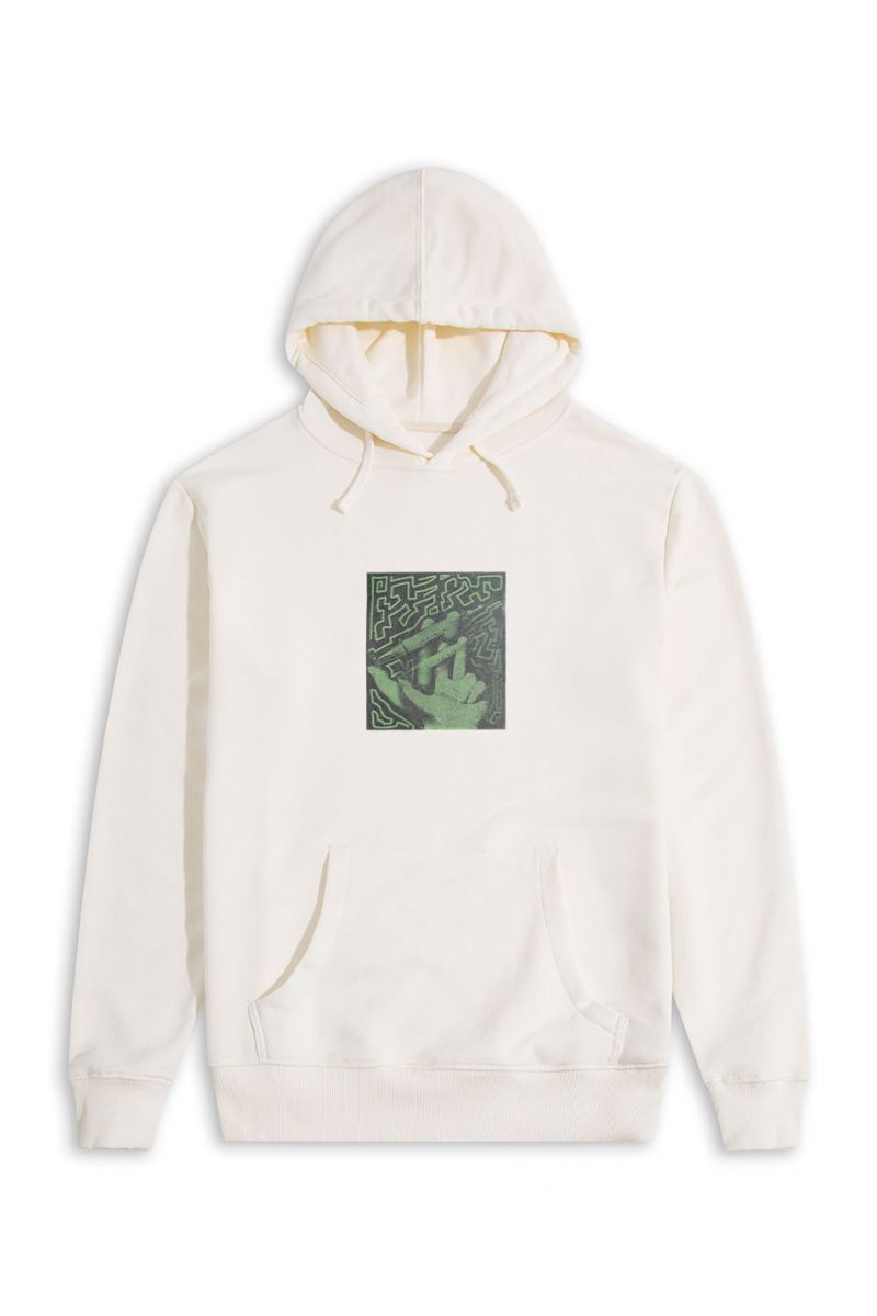 Ecru Premium Cotton Injection Design Pullover Hoodie