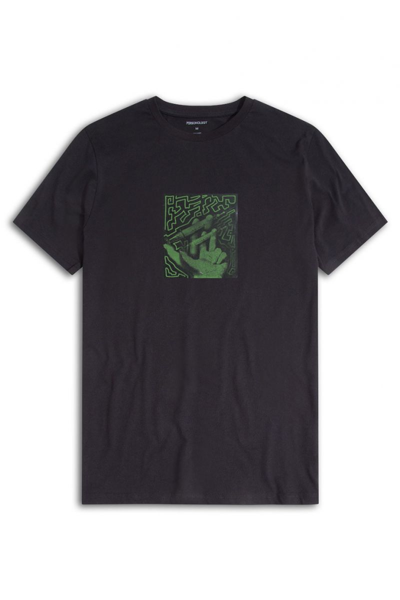 Black Soft Fabric Injection Design Short Sleeve Tee