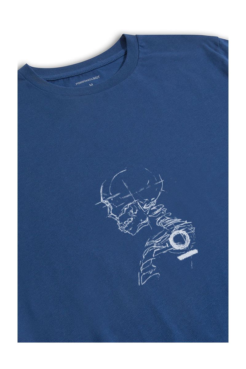 Navy Soft Fabric skeleton Design Short Sleeve Tee