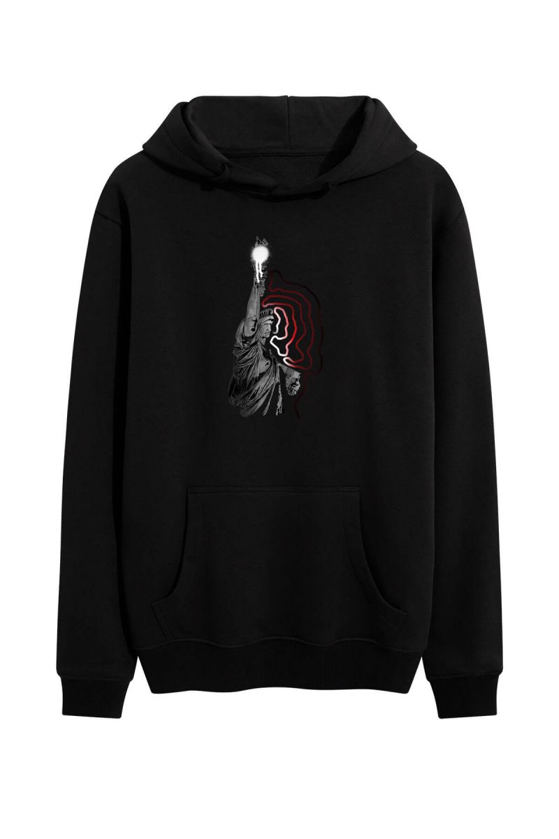 Black Premium Cotton Liberty Design Pullover Hoodie