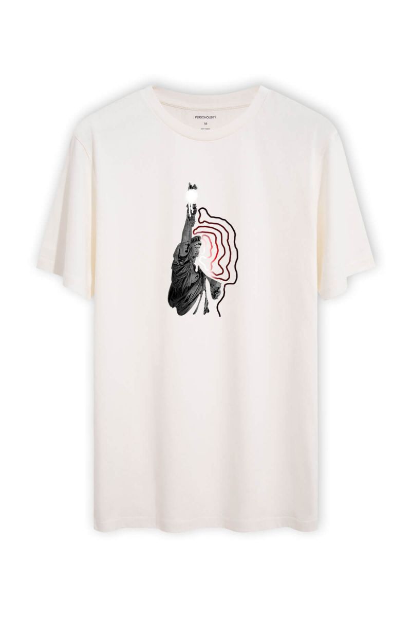 Off White Soft Fabric Liberty Design Short Sleeve Tee