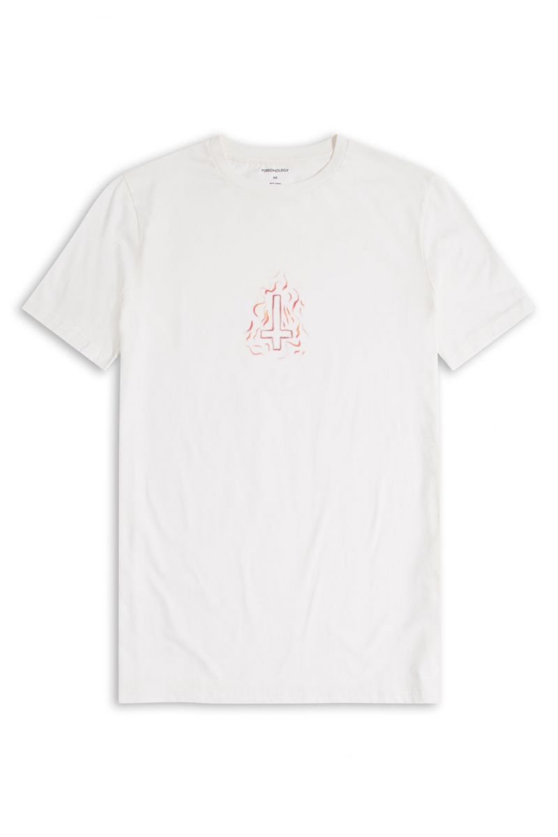 Off White Soft Fabric Mini Hell Design Short Sleeve Tee