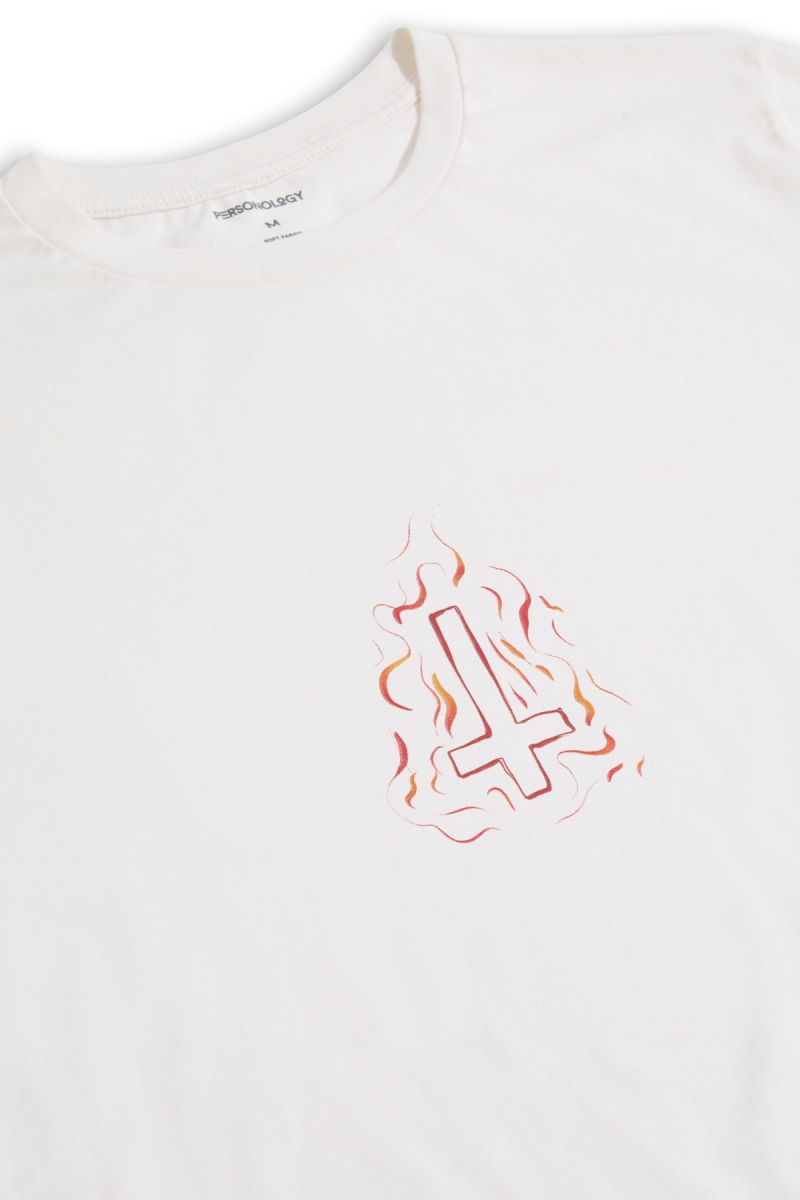 Off White Soft Fabric Mini Hell Design Short Sleeve Tee
