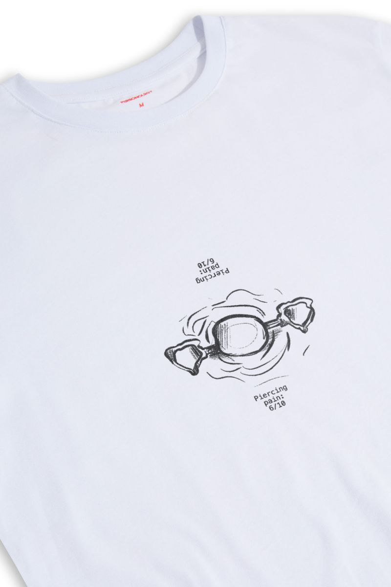 White Soft Fabric Nipple Piercing Design Short Sleeve Tee