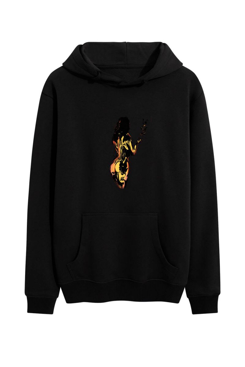 Black Premium Cotton Captivating Soul Design Pullover Hoodie