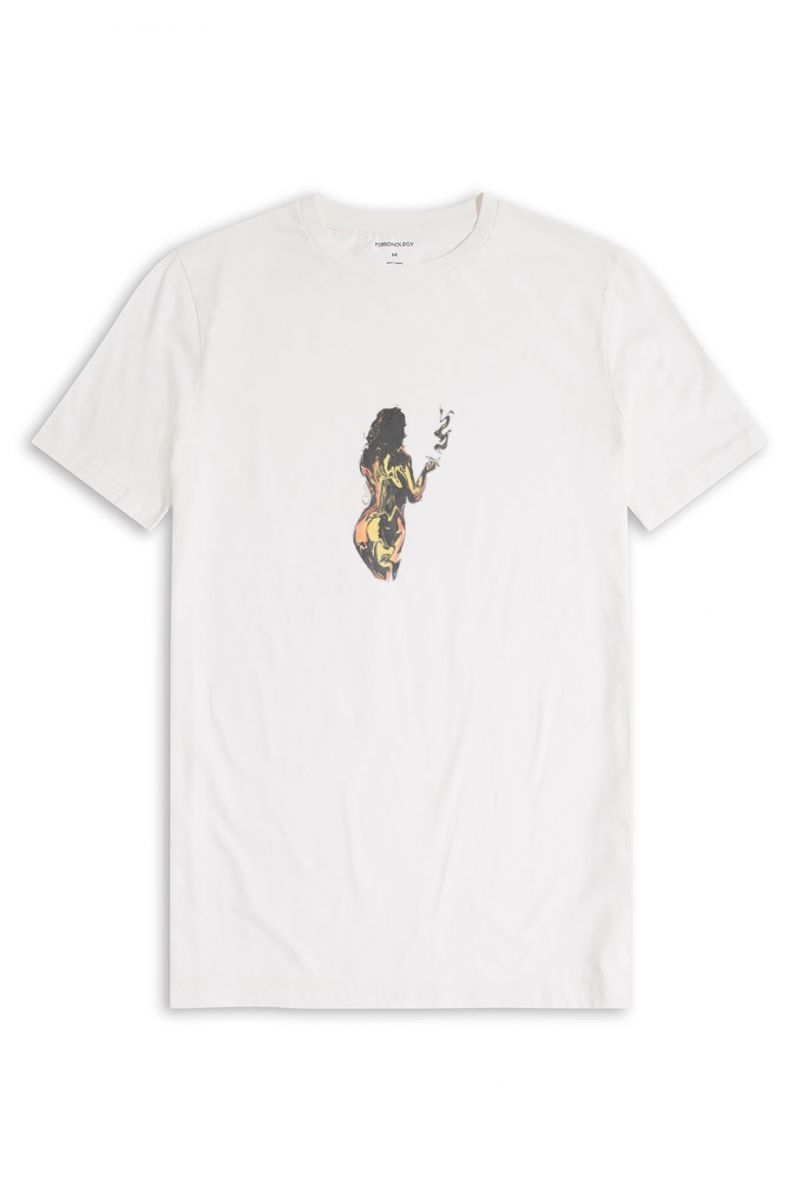 Off White Soft Fabric Captivating Soul Design Short Sleeve Tee