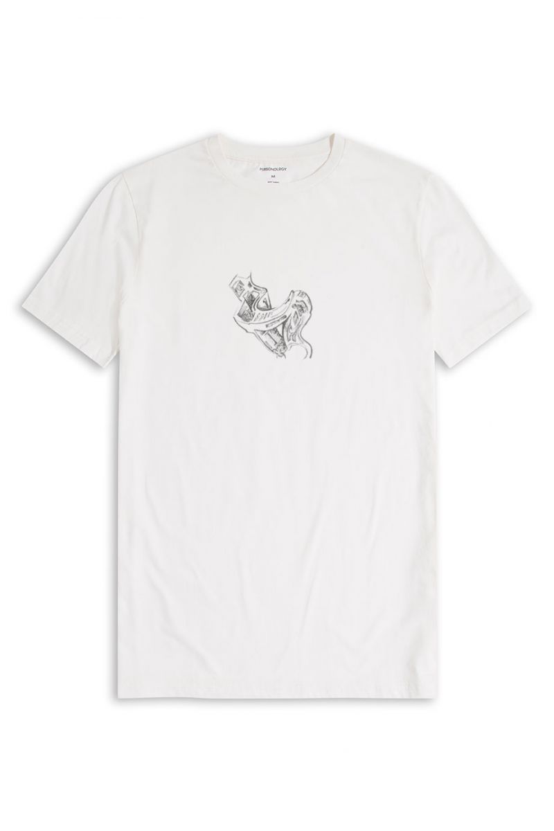Off White Soft Fabric Castle Design Short Sleeve Tee