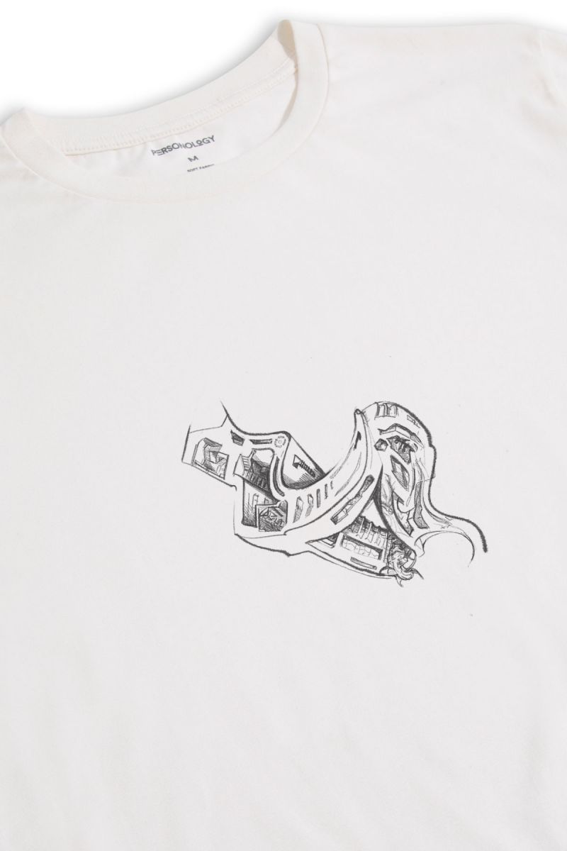 Off White Soft Fabric Castle Design Short Sleeve Tee