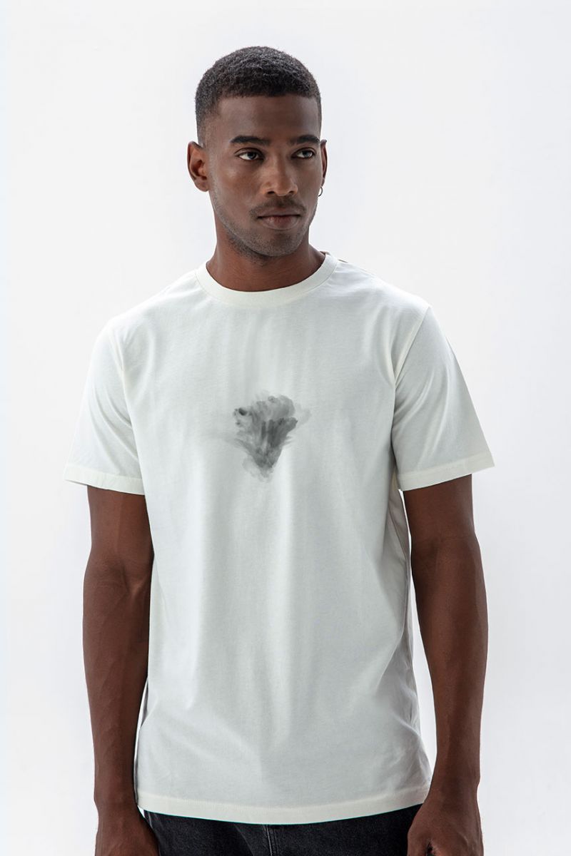 Off White Soft Fabric Ghosts Design Short Sleeve Tee