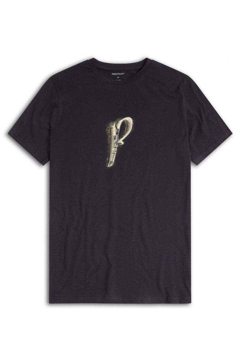 Black Soft Fabric P design Design Short Sleeve Tee