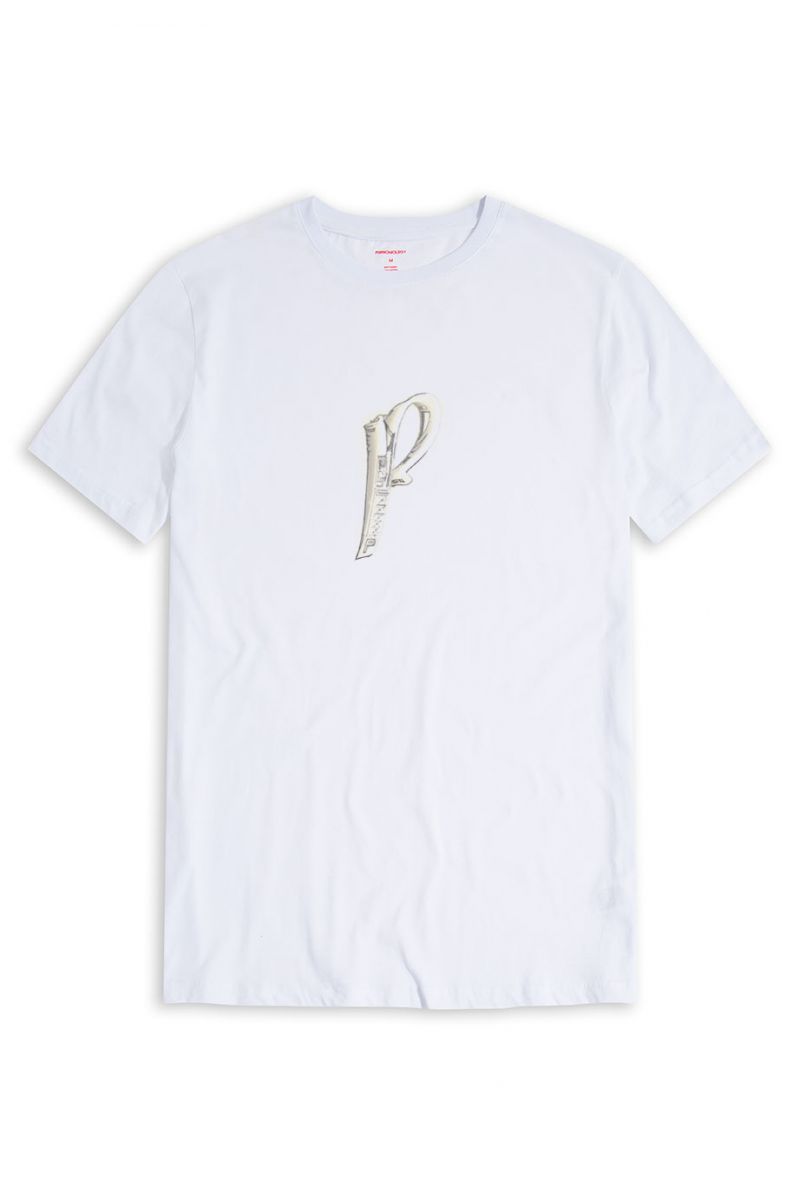 White Soft Fabric P design Design Short Sleeve Tee