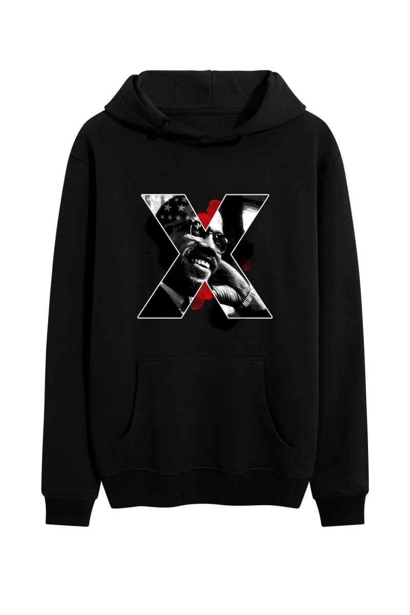 Black Premium Cotton Malcom X Design Pullover Hoodie