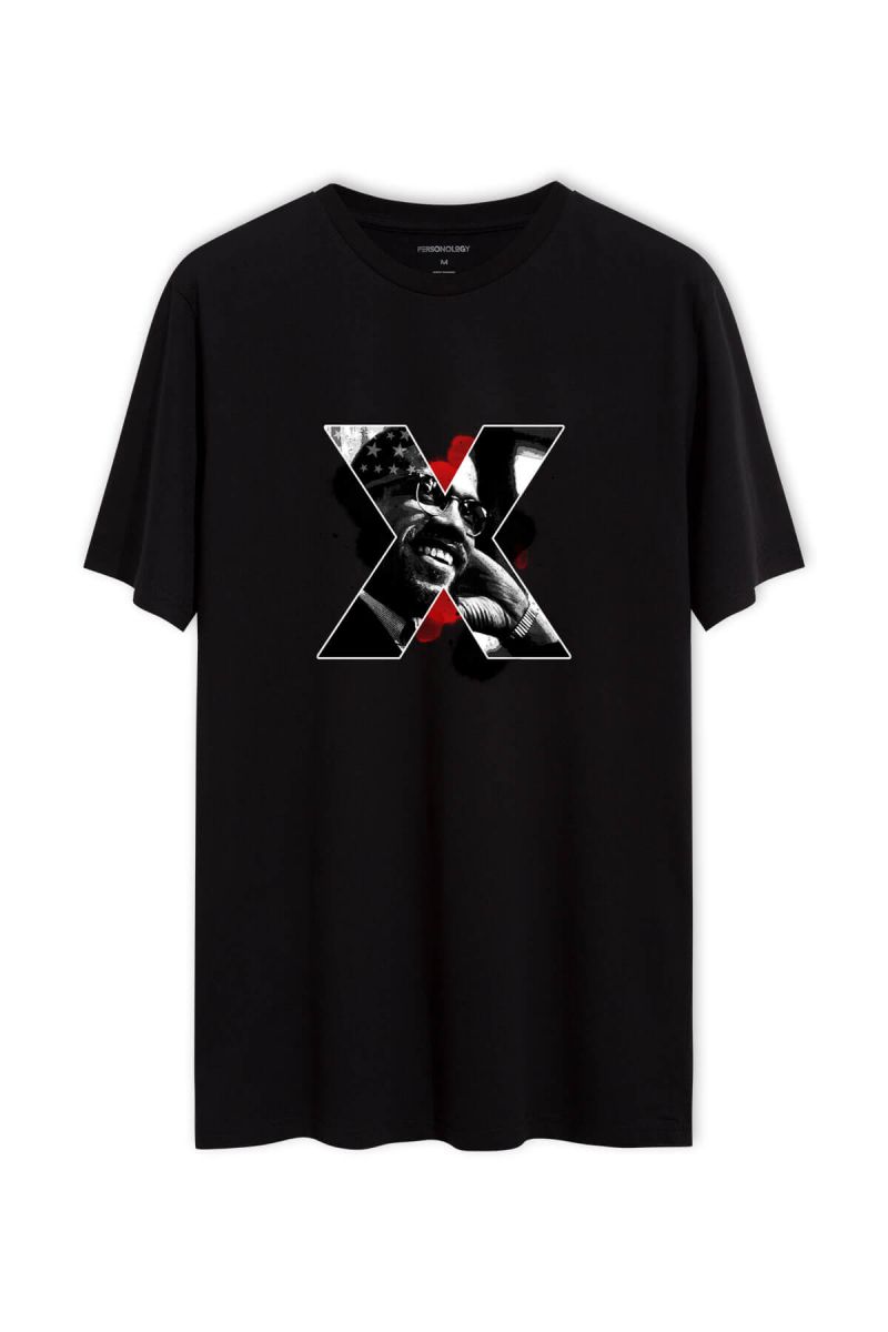 Black Soft Fabric Malcom X Design Short Sleeve Tee