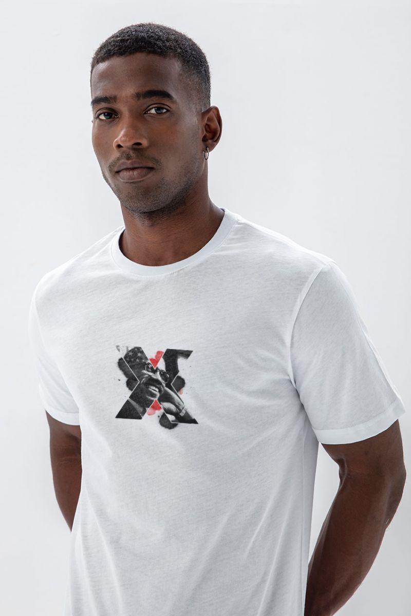 White Soft Fabric Malcom X Design Short Sleeve Tee