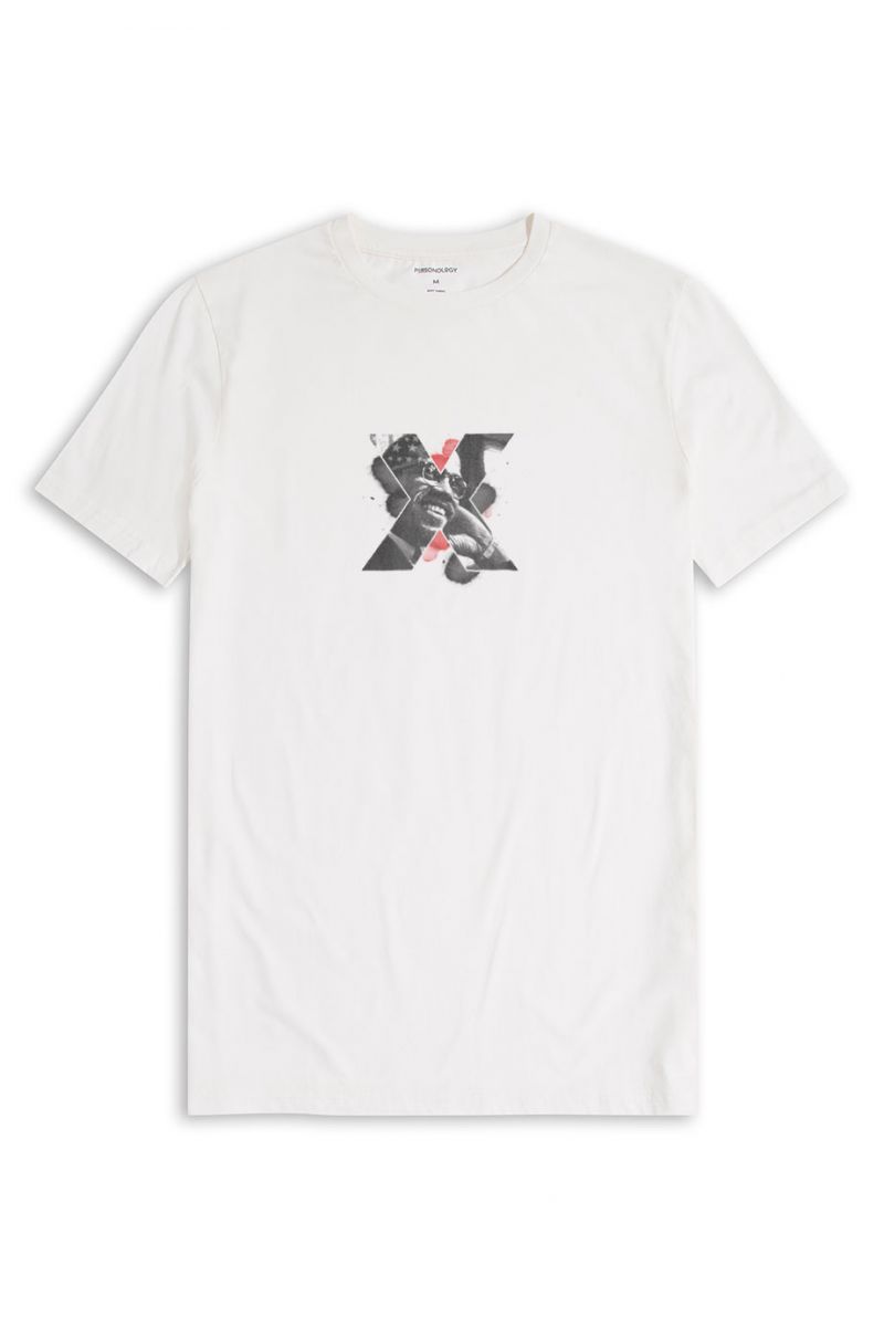Off White Soft Fabric Malcom X Design Short Sleeve Tee
