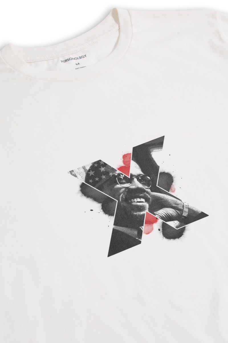 Off White Soft Fabric Malcom X Design Short Sleeve Tee