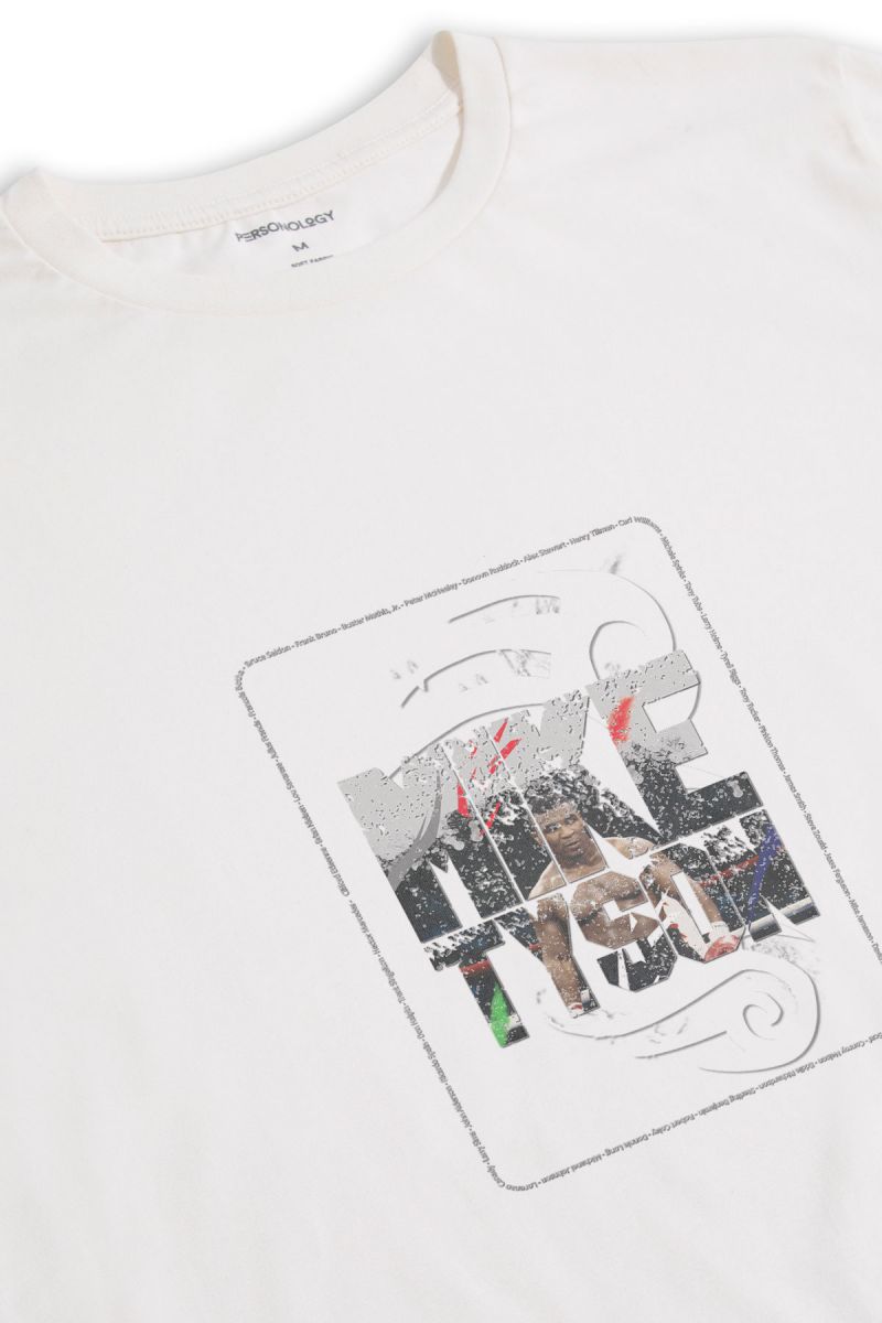 Off White Soft Fabric Mike Tyson Design Short Sleeve Tee