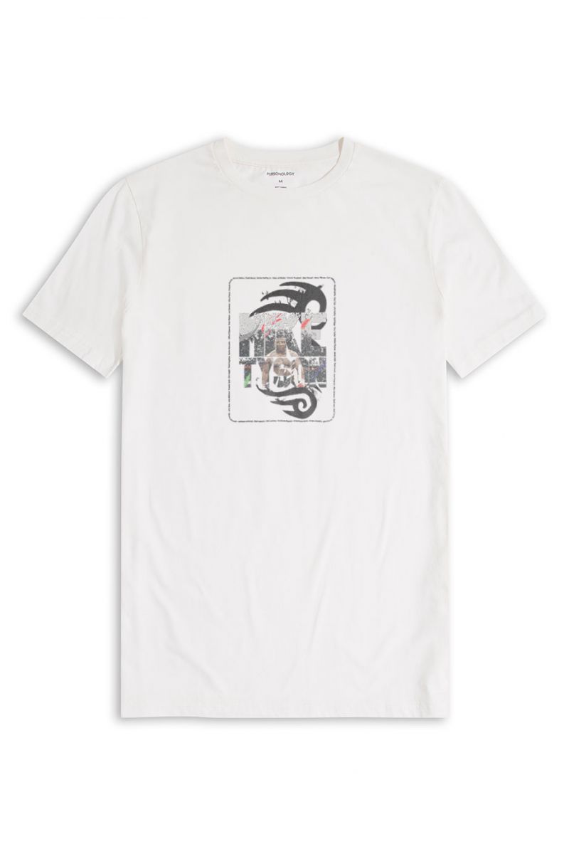 Off White Soft Fabric Mike Tyson Design Short Sleeve Tee