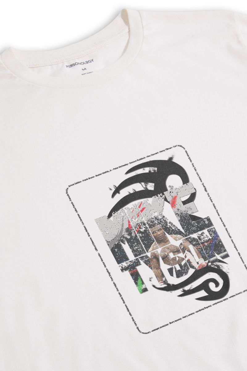 Off White Soft Fabric Mike Tyson Design Short Sleeve Tee