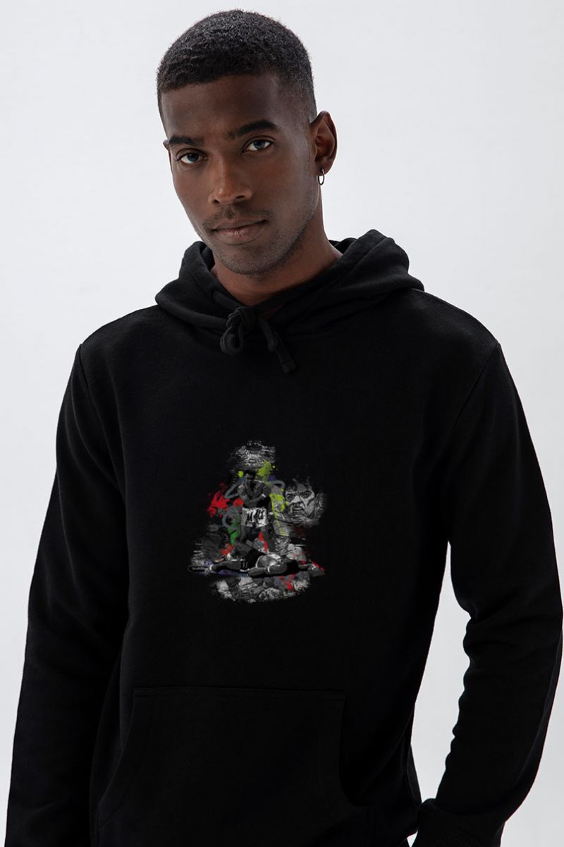 Black Premium Cotton Muhammed Ali Design Pullover Hoodie