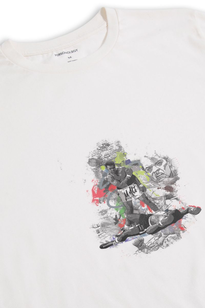 Off White Soft Fabric Muhammed Ali Design Short Sleeve Tee