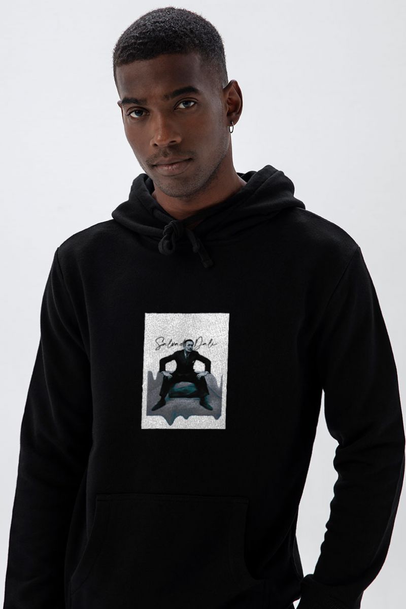 Black Premium Cotton Salvador Dali Design Pullover Hoodie