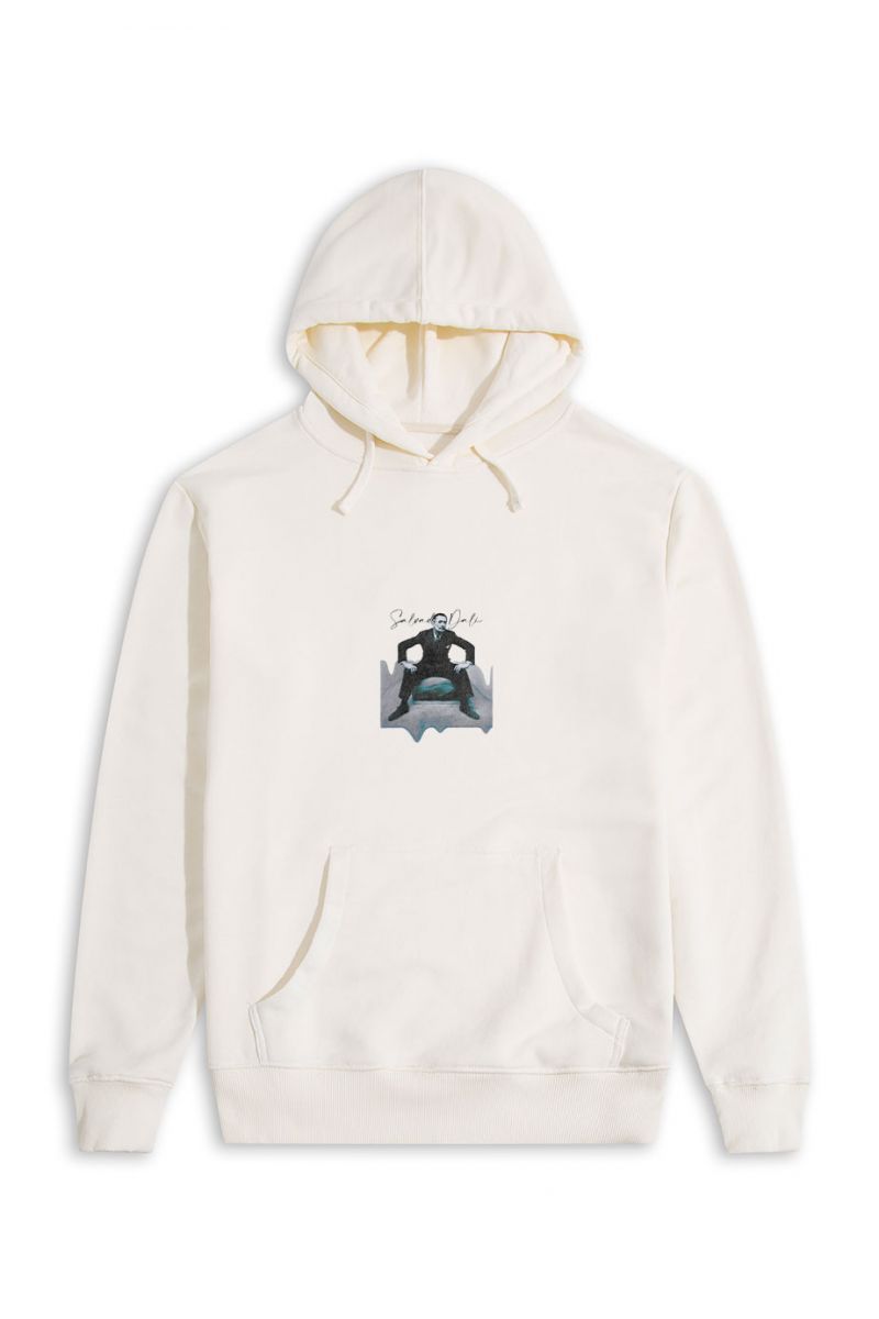 Ecru Premium Cotton Salvador Dali Design Pullover Hoodie