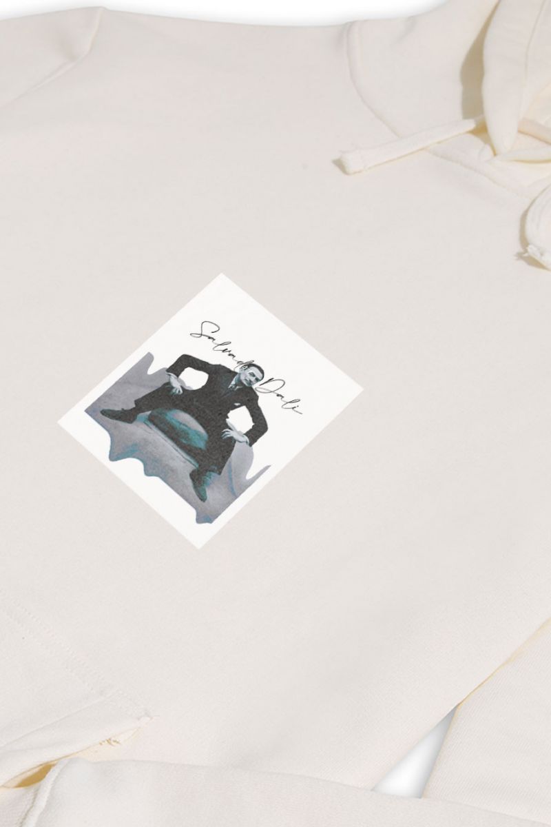 Ecru Premium Cotton Salvador Dali Design Pullover Hoodie