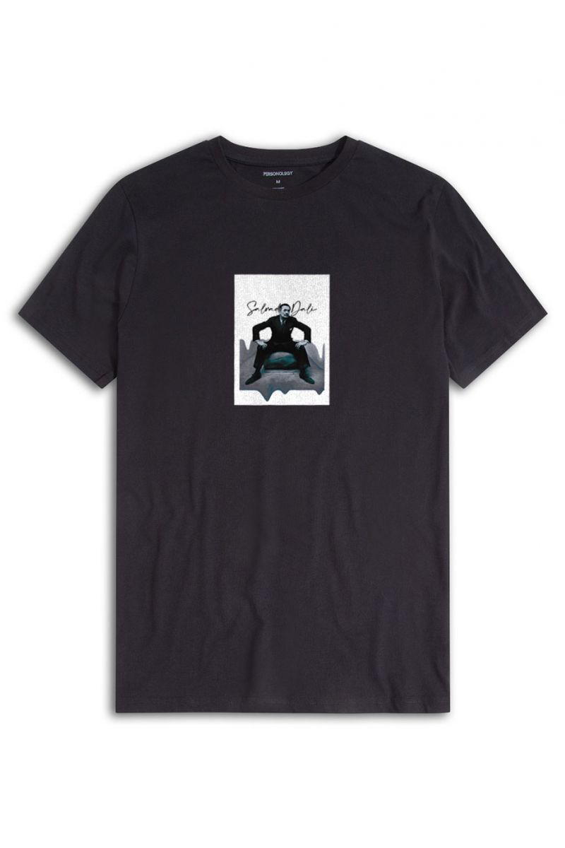 Black Soft Fabric Salvador Dali Design Short Sleeve Tee