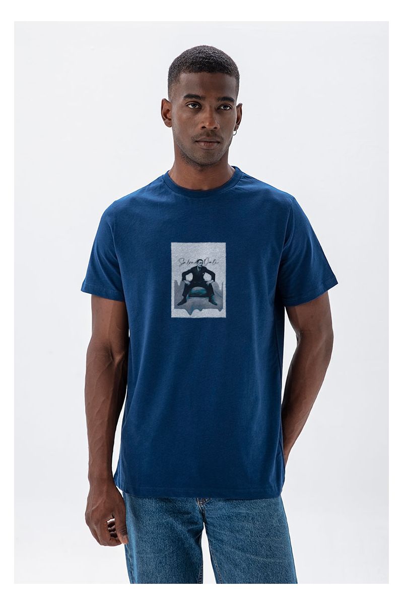 Navy Soft Fabric Salvador Dali Design Short Sleeve Tee
