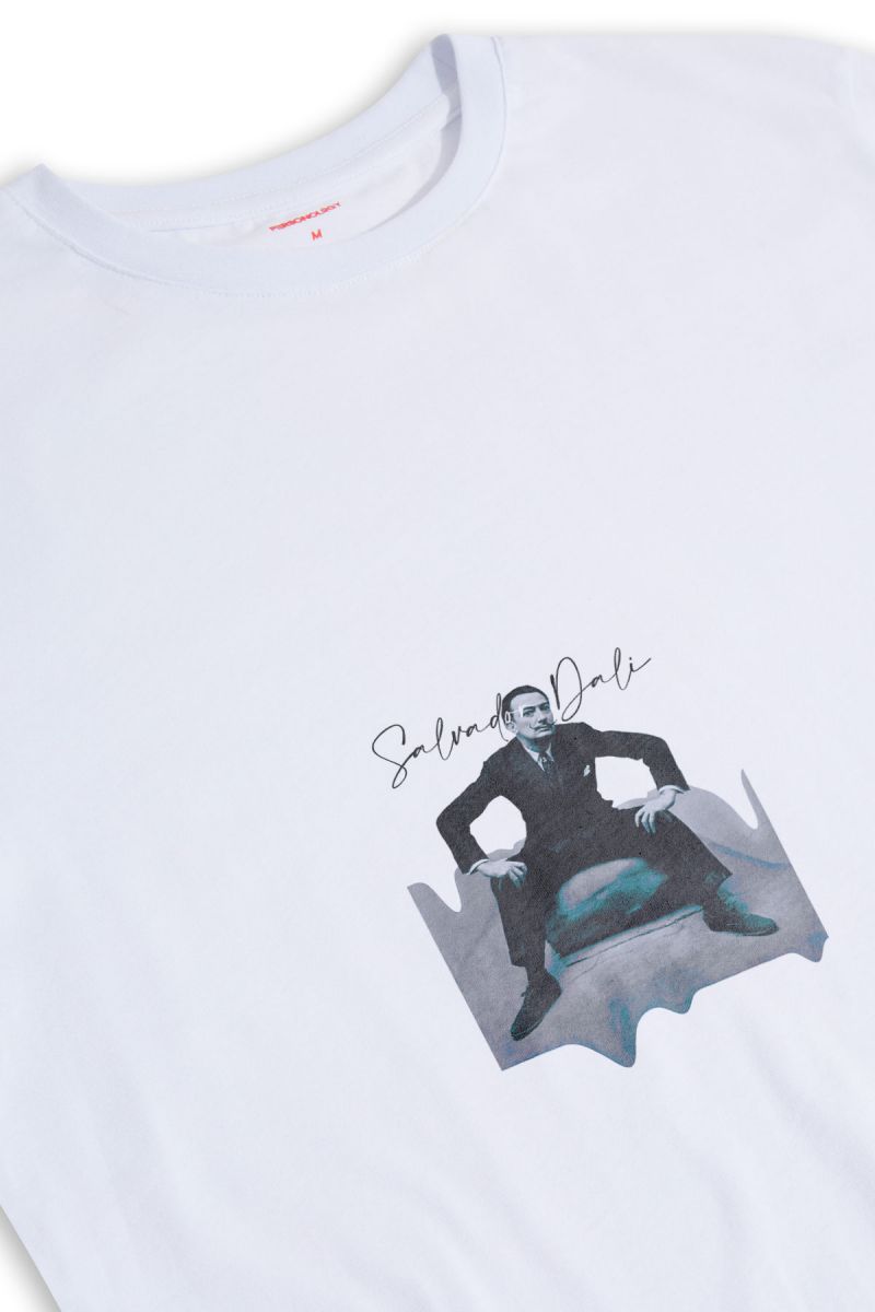 White Soft Fabric Salvador Dali Design Short Sleeve Tee