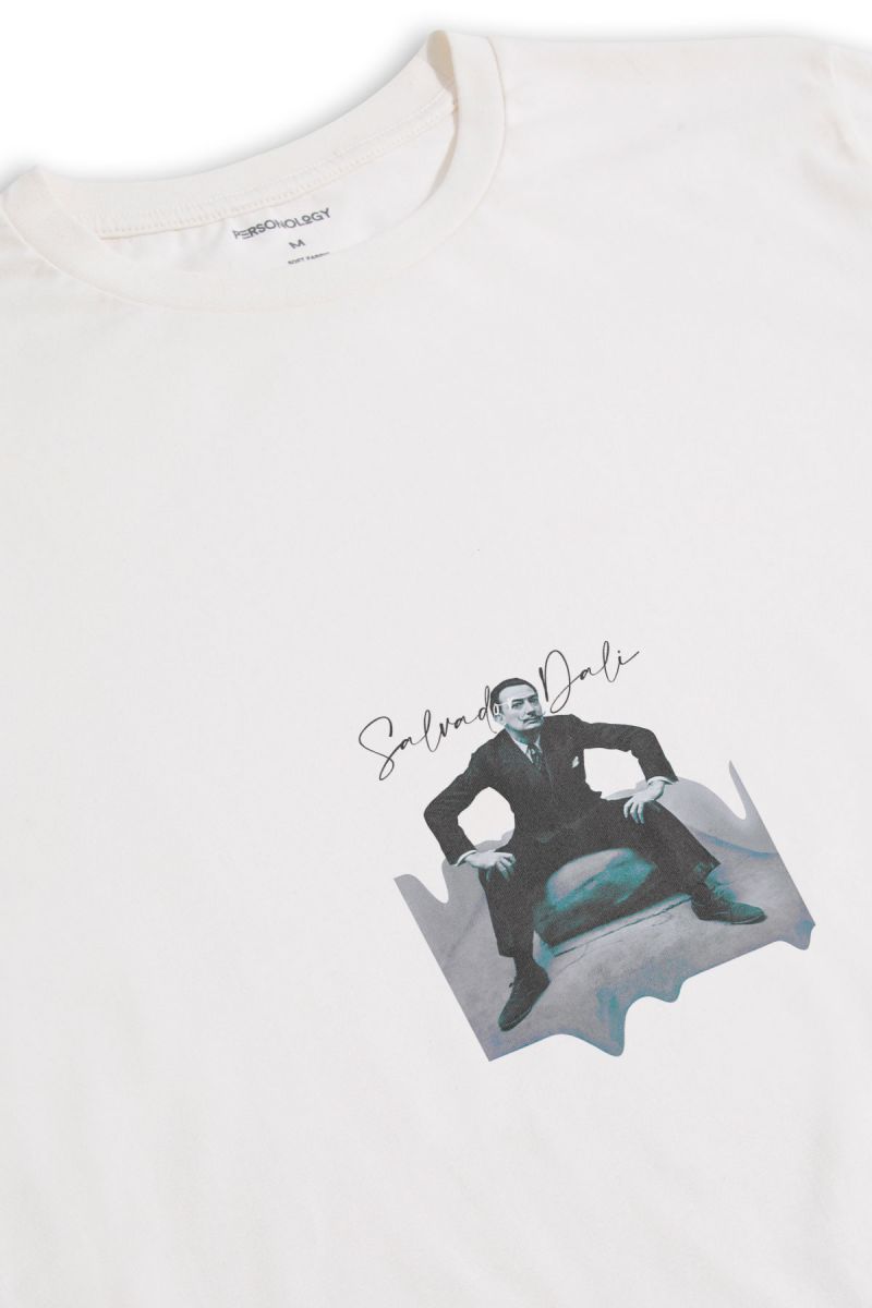 Off White Soft Fabric Salvador Dali Design Short Sleeve Tee