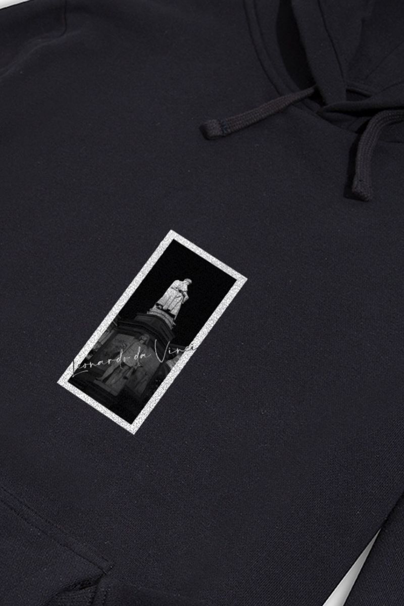 Black Premium Cotton Leonardo Davinci Design Pullover Hoodie