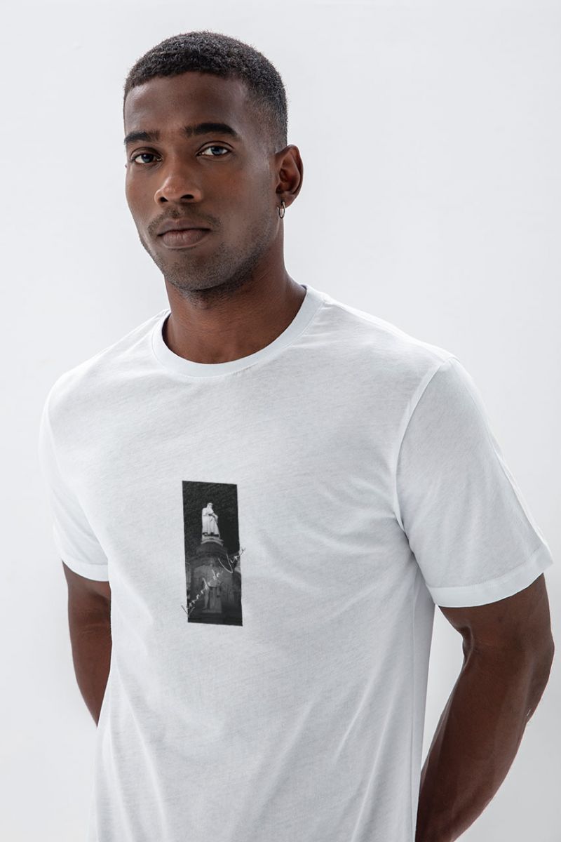 White Soft Fabric Leonardo Davinci Design Short Sleeve Tee