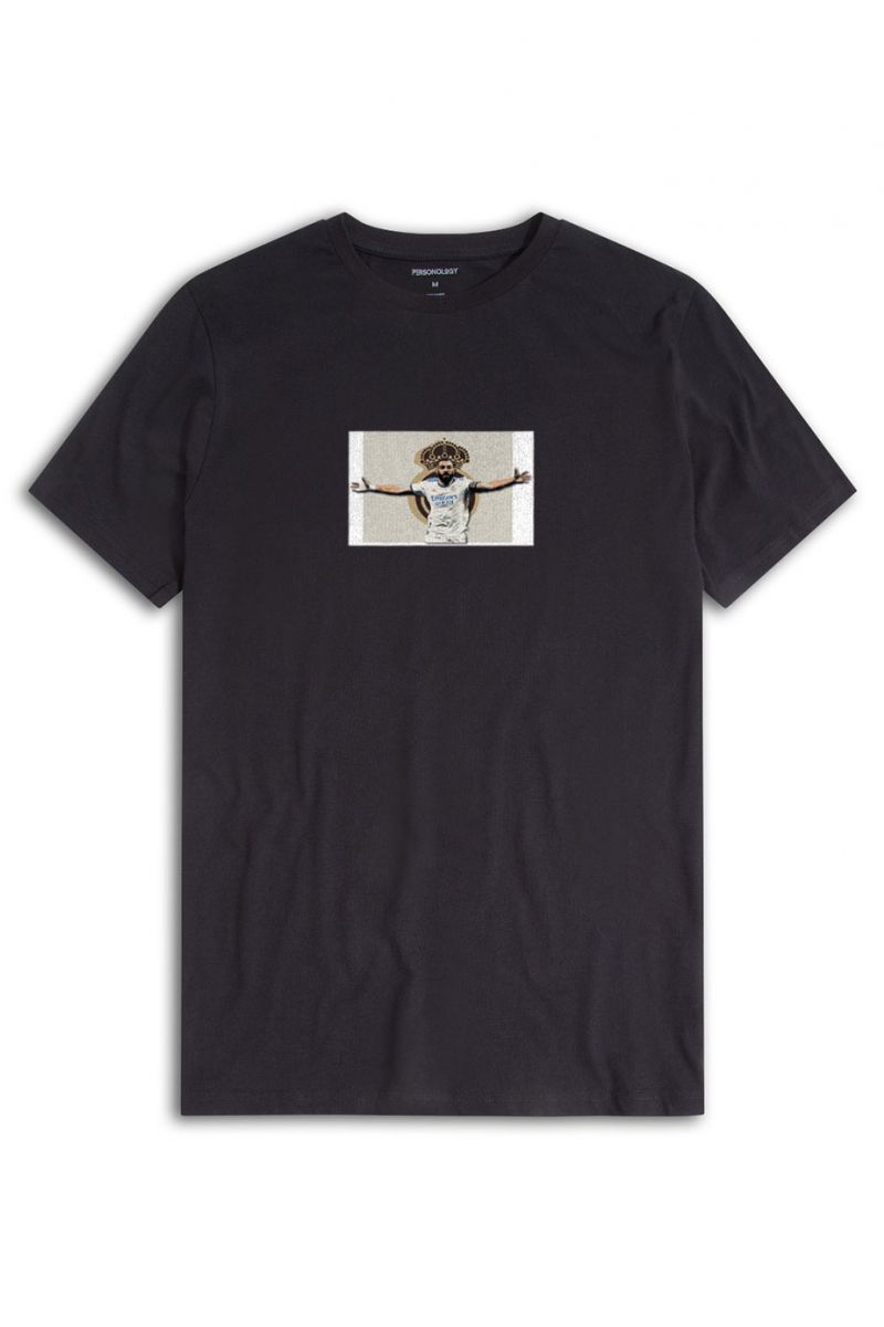 Black Soft Fabric Benzema Design Short Sleeve Tee